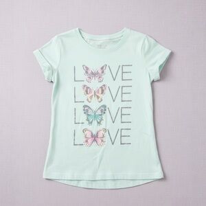 Jumping Beans Girls Glitter Butterfly Love Graphic Tee Short Sleeve Mint Green